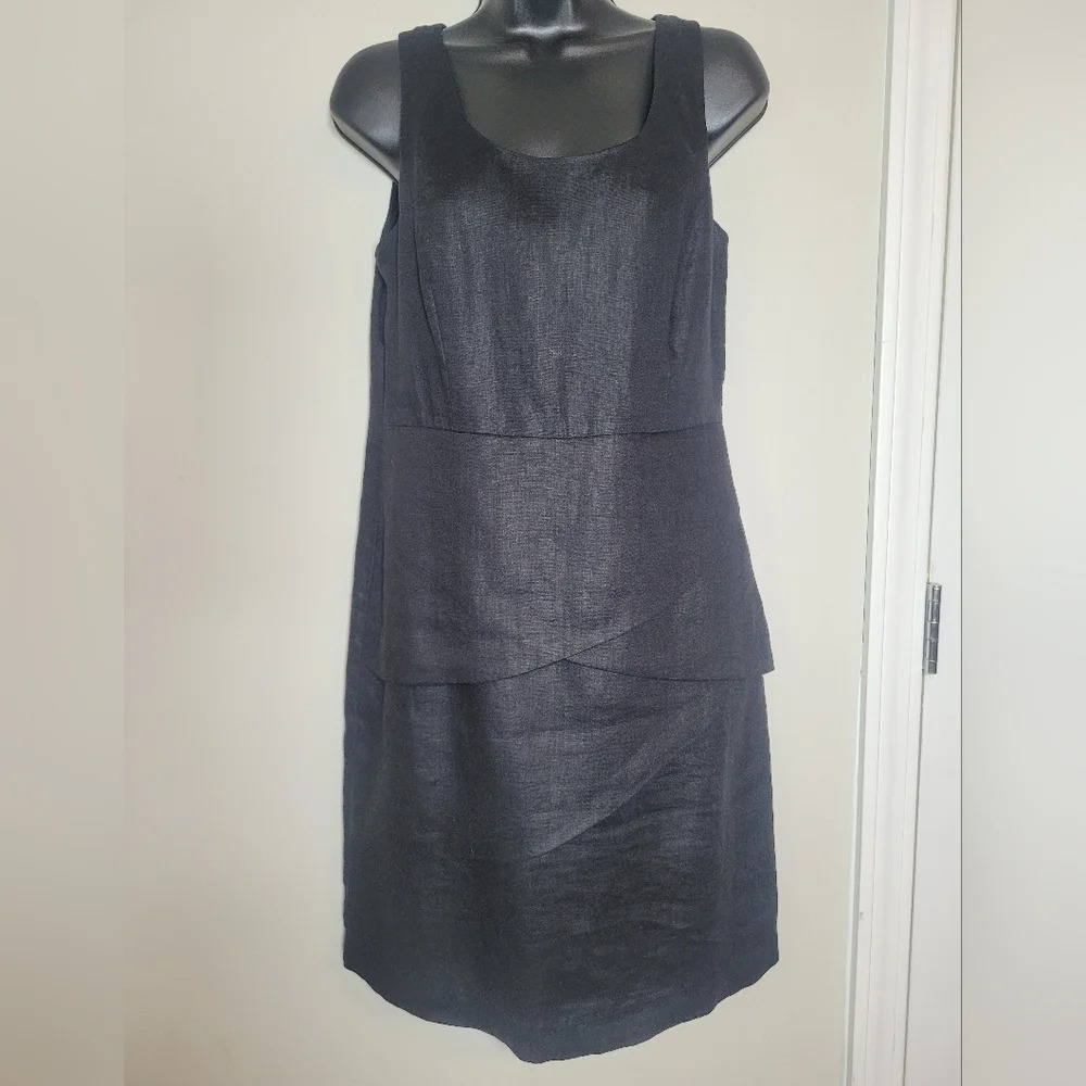 Adrienne Vittadini Sleeveless Tiered Layered Black Linen Cocktail Dress …